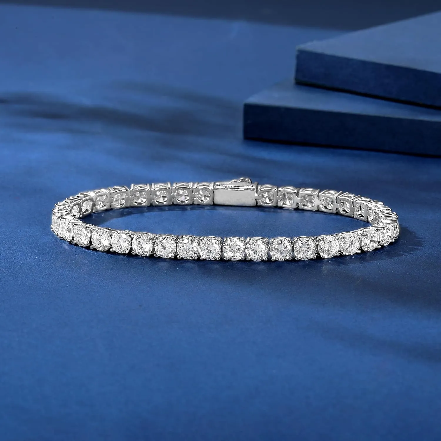 Gemsme 3/4/5mm Tennis Bracelet, 18k White Gold Plated 3MM/4MM/5MM Iced Out Round Cubic Zirconia Tennis Bracelet for Women Men 6.5/7/7.5 Inches