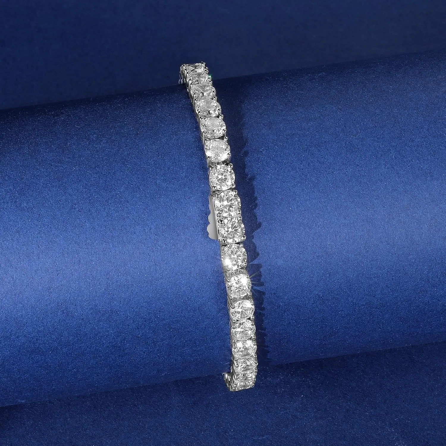 Gemsme 3/4/5mm Tennis Bracelet, 18k White Gold Plated 3MM/4MM/5MM Iced Out Round Cubic Zirconia Tennis Bracelet for Women Men 6.5/7/7.5 Inches