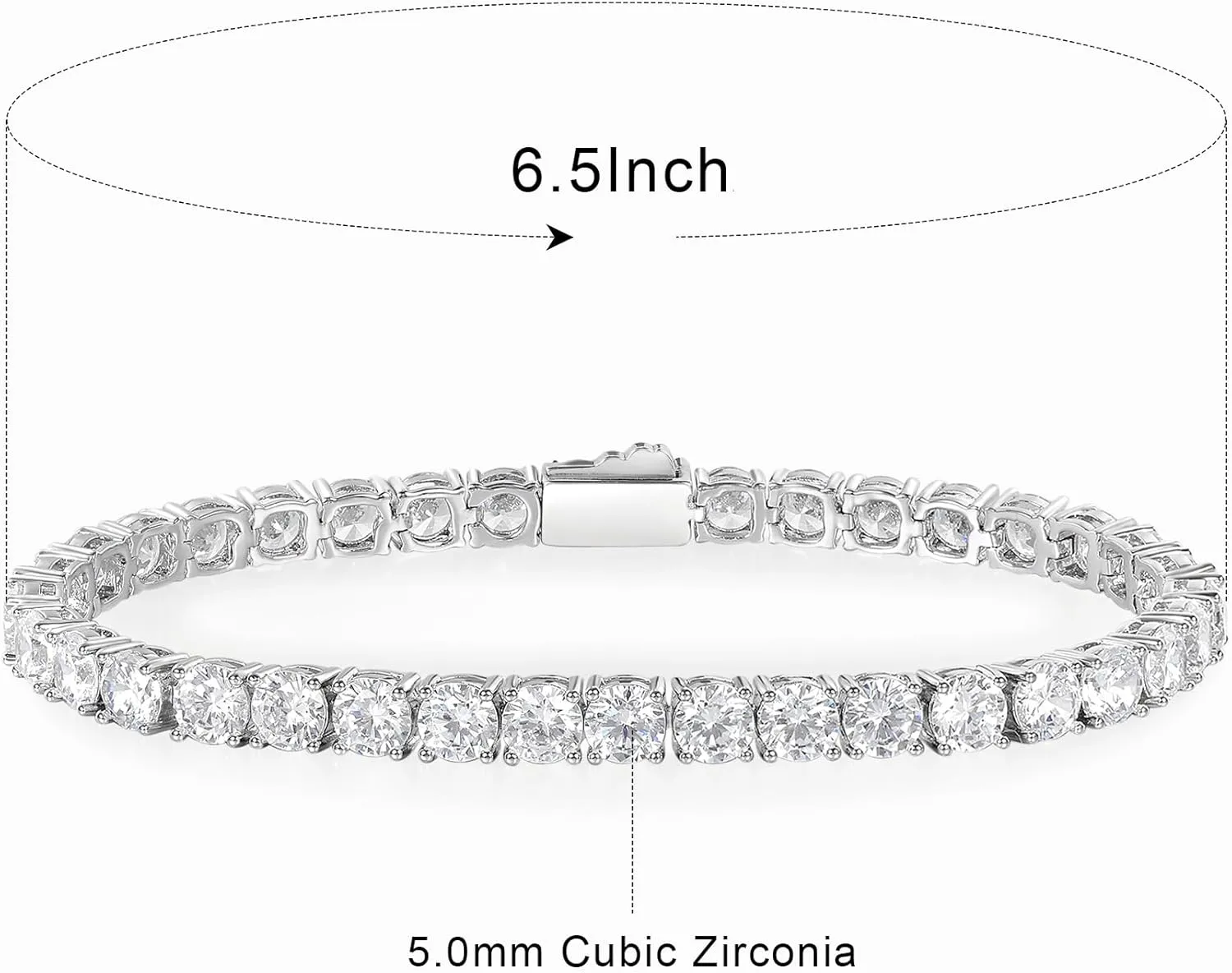 Gemsme 3/4/5mm Tennis Bracelet, 18k White Gold Plated 3MM/4MM/5MM Iced Out Round Cubic Zirconia Tennis Bracelet for Women Men 6.5/7/7.5 Inches