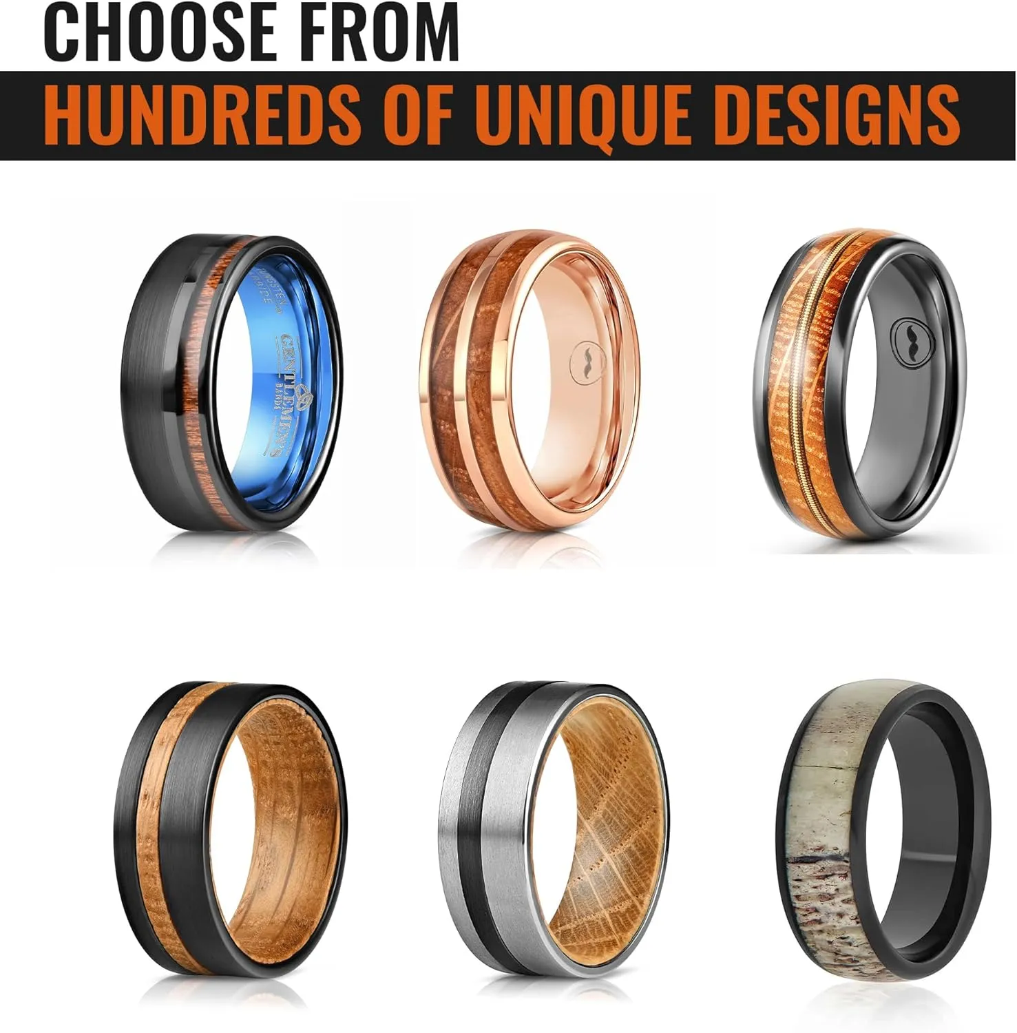 Gentlemen's Bands Men's Tungsten Carbide Wedding Band - Premium Grade Hammered Brushed Tungsten Wedding Ring for Men - Includes Silicon Band, Leather Drawstring Pouch, and Luxury Walnut Box