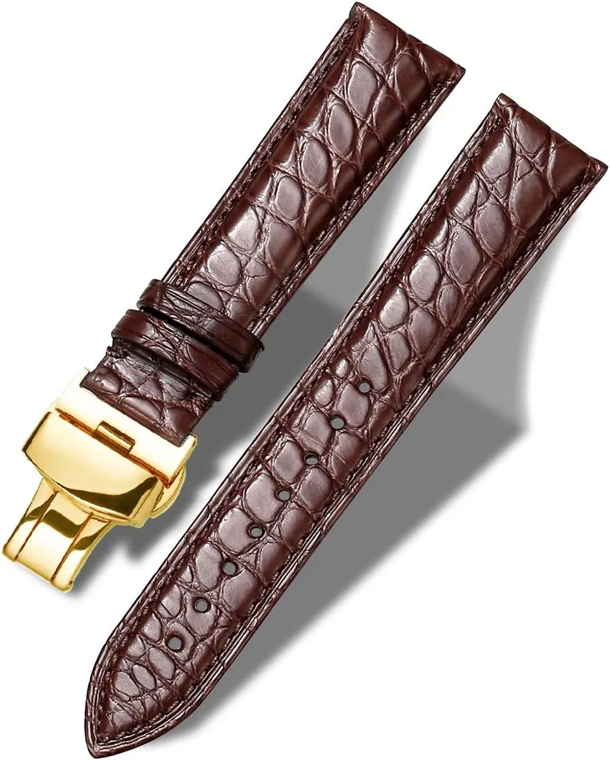 Genuine Leather Band Alligator and Cowhide Replacement Deployment Buckle Watch strap18mm to 24mm Crocodile Leather Strap for Men's and Women's
