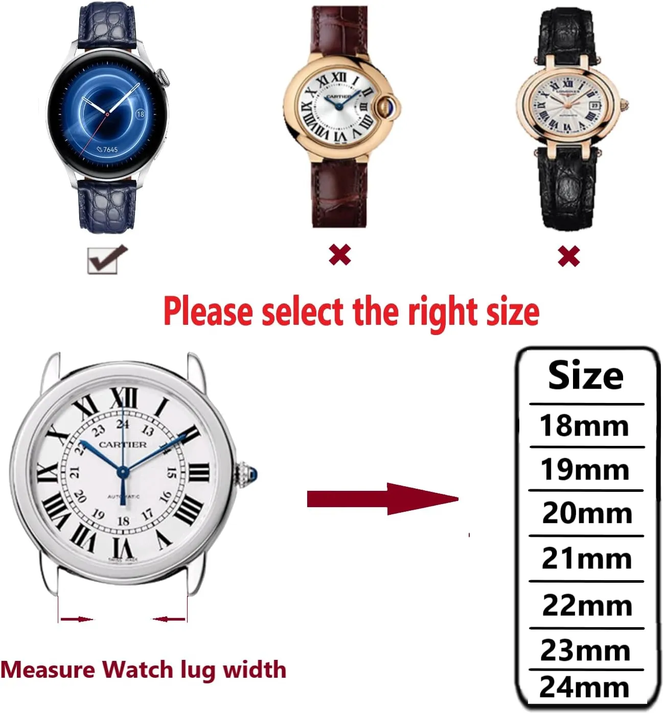 Genuine Leather Band Alligator and Cowhide Replacement Deployment Buckle Watch strap18mm to 24mm Crocodile Leather Strap for Men's and Women's