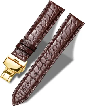Genuine Leather Band Alligator and Cowhide Replacement Deployment Buckle Watch strap18mm to 24mm Crocodile Leather Strap for Men's and Women's