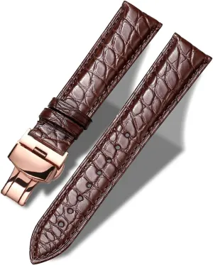 Genuine Leather Band Alligator and Cowhide Replacement Deployment Buckle Watch strap18mm to 24mm Crocodile Leather Strap for Men's and Women's