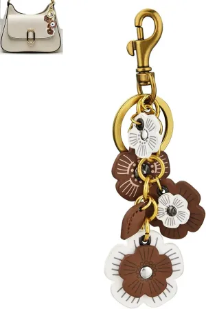 Genuine Leather Flower Pendant Decorative Keyring Cute Leather Flower Keychains Boho Accessories Key Ring for Women Wallet Bag Purse Pendant Charms