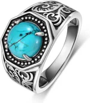Genuine Turquoise Ring for Men - 925 Sterling Silver Vintage Western Nature Gemstone Jewelry