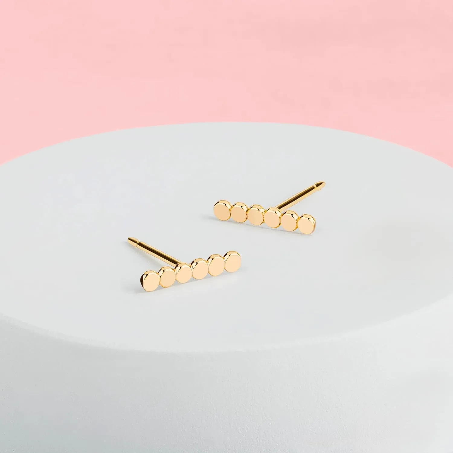 Glimmer Stud Earrings | Gold, Rose Gold, or Silver | Mini Line Bar Dotted Post Earrings | Minimalist Everyday Jewelry (14K Gold Fill)