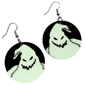 Glow in the Dark Big Scary Halloween Boogie Monster Dangle Earrings, Huge Glowing Evil Ghost Costume Jewelry