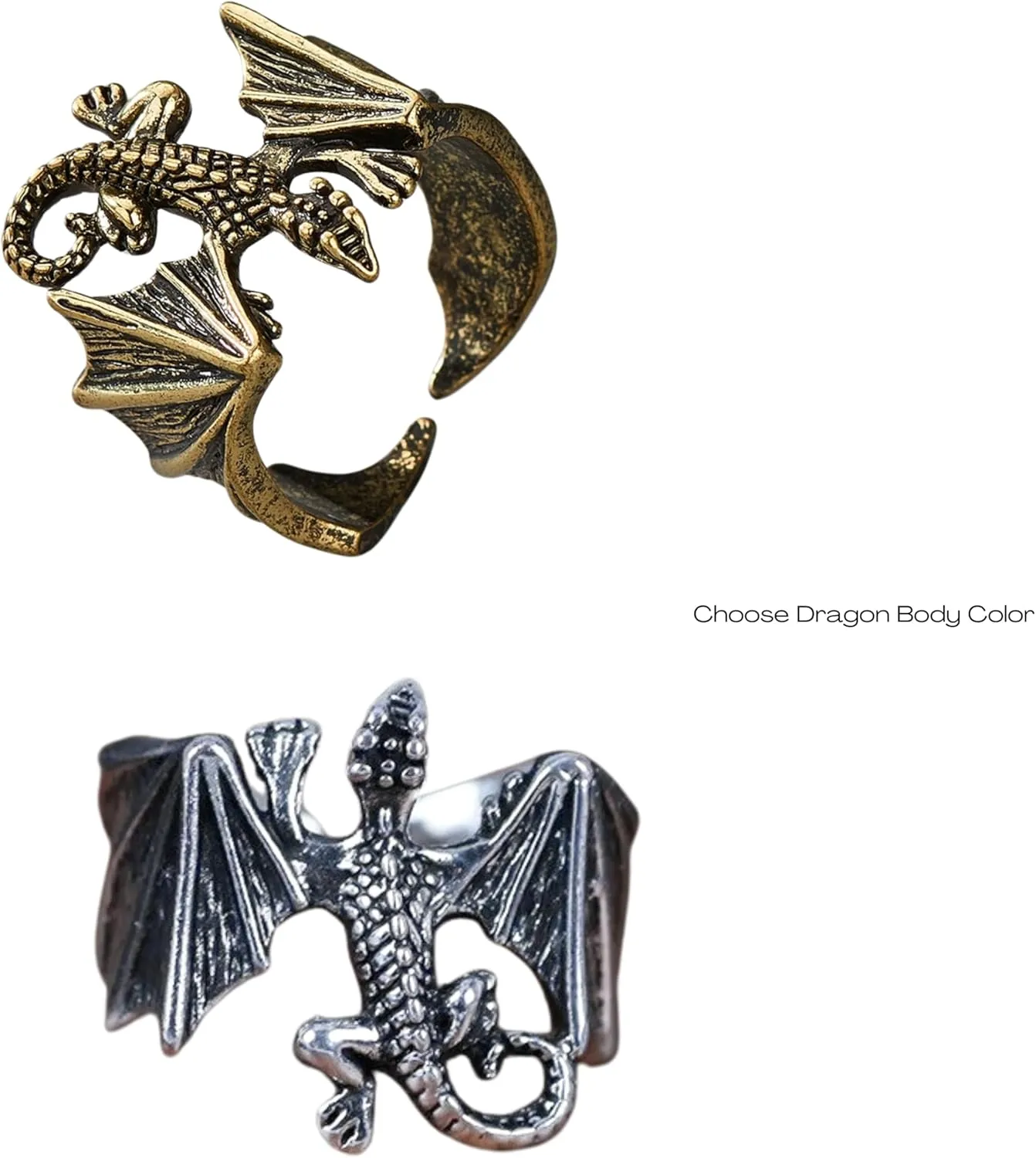 Glow-in-the-Dark Dragon Ring | Adjustable Gothic Fantasy Jewelry | Medieval, Mythical, Punk, Luminous Creature Design | Vintage, Boho, Cosplay Gift, Evil, Demon, Devil
