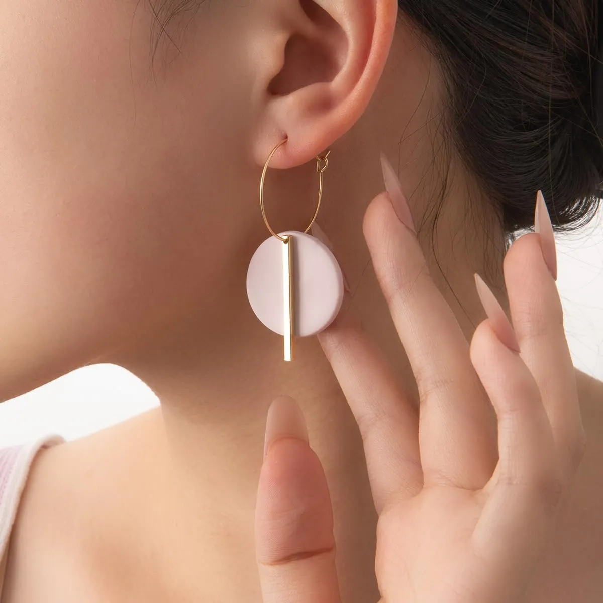 GLUBU Hoop Earrings for Women Dangle Earrings With Gold Hoop Lightweight Black Brown Pink Dangle Earrings Handmade Polymer Clay Earrings Hypoallergenic Earring for Women