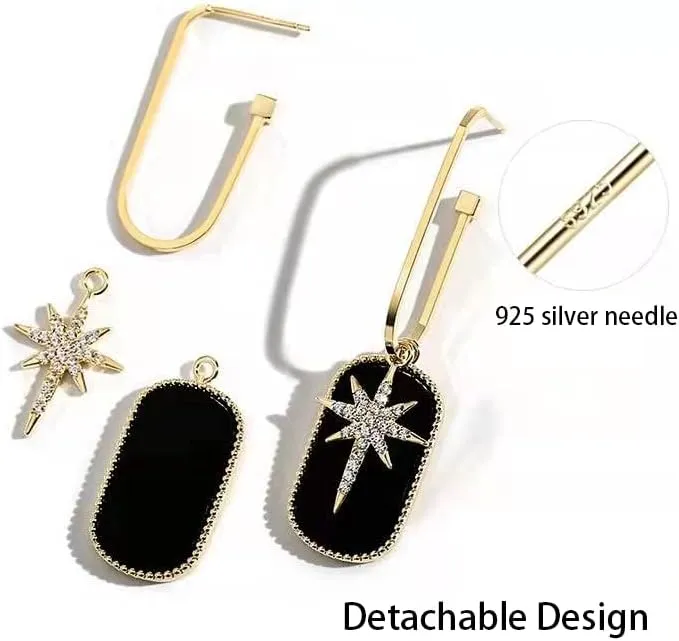 Gold Black Dangle Earrings Hypoallergenic for Women with Sparkle Gold Star Fashion Lightweight 18k Gold-Plated Vintage design