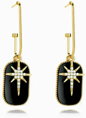 Gold Black Dangle Earrings Hypoallergenic for Women with Sparkle Gold Star Fashion Lightweight 18k Gold-Plated Vintage design