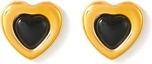 Gold Black Heart Statement Titanium Steel Stud Earrings for Women Fashion Trendy Minimalist Stainless Steel Heart Love Studs Earrings 18K Gold Plated Hypoallergenic Vintage Jewelry