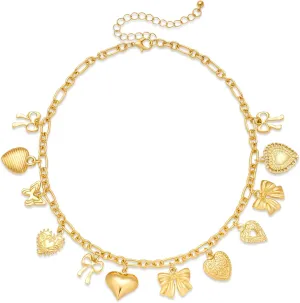 Gold Charm Necklace for Women Gold Plated Chunky Charms Necklace Stetement Choker Trendy Summer Jewelry