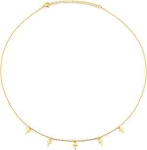 Gold Cross Necklace for Women | Dainty 18k Gold Plated Chain with Five (5) Pendants