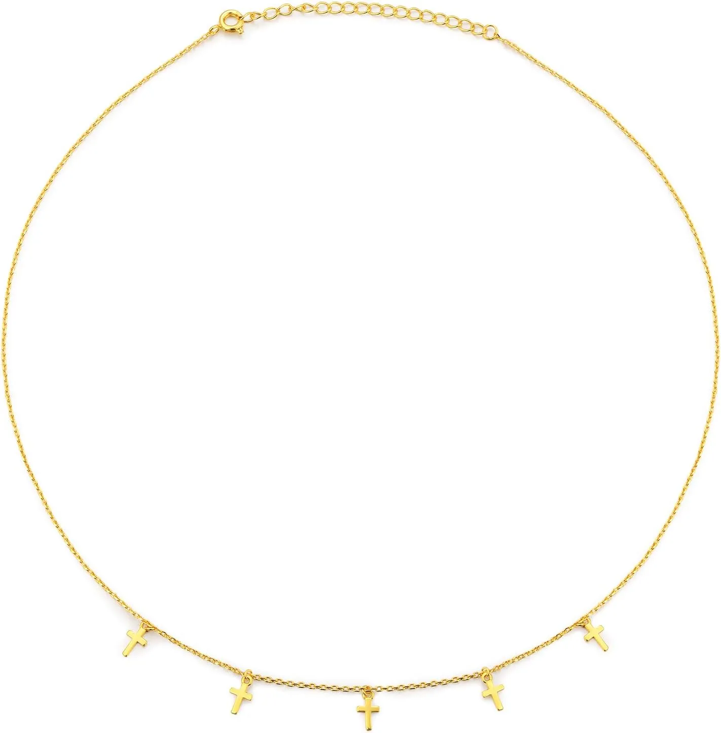 Gold Cross Necklace for Women | Dainty 18k Gold Plated Chain with Five (5) Pendants