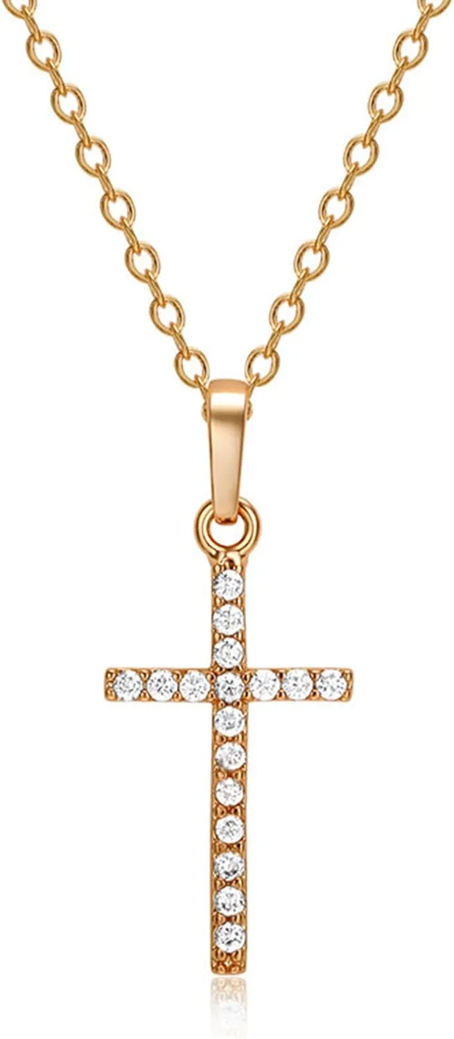 Gold Cross Necklace for Women Danity Simple Pendant Necklace with Zirconia for Men Gift