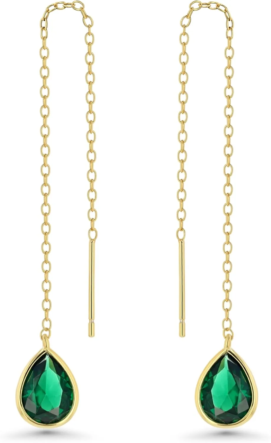 Gold Dangle Earring with Emerald, 18K Gold Plated, Lightweight, Hypoallergenic, Long Chain Earrings for Women, Fashion Statement