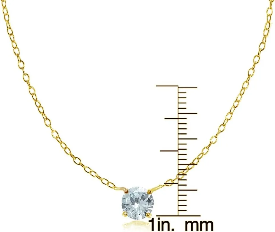 Gold Flash Sterling Silver Small Solitaire Genuine, Created or Simulated Gemstone Birthstone Choker Necklace