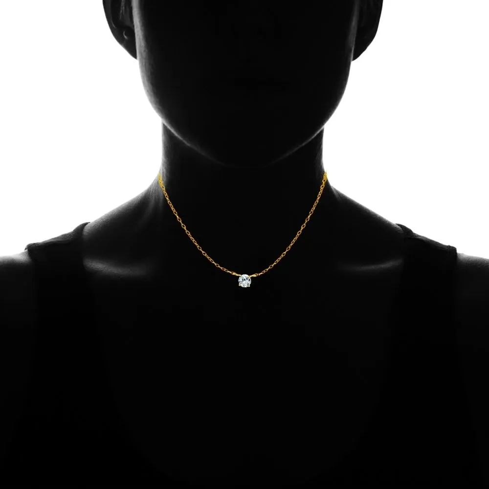 Gold Flash Sterling Silver Small Solitaire Genuine, Created or Simulated Gemstone Birthstone Choker Necklace