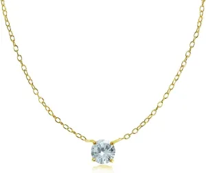 Gold Flash Sterling Silver Small Solitaire Genuine, Created or Simulated Gemstone Birthstone Choker Necklace