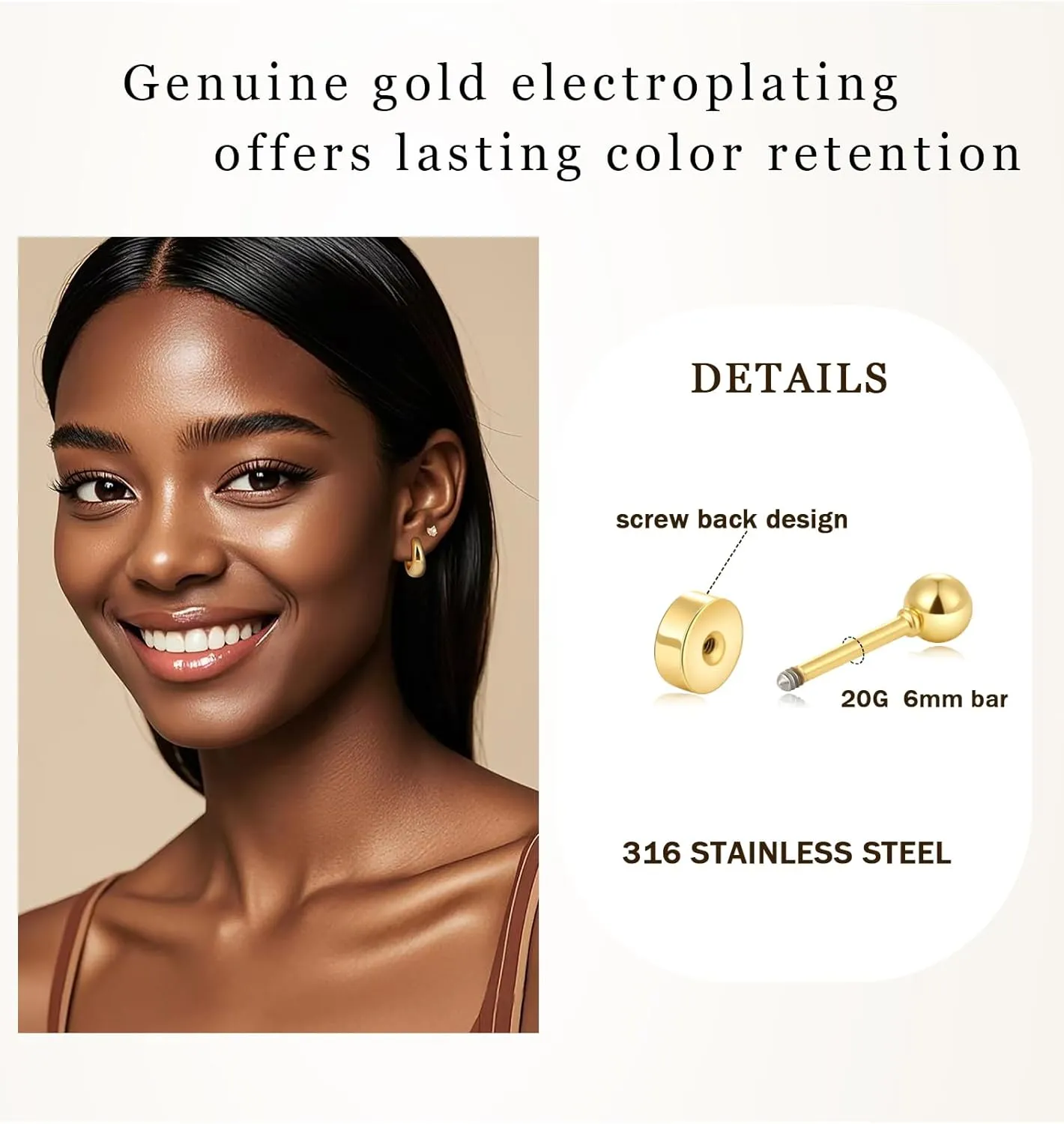 Gold Flat Back Stud Earrings for Women Hypoallergenic Surgical Stainless Steel Flatback Stud Earring Set