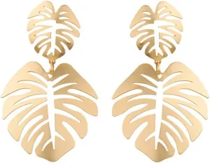 Gold Green Palm Leaf Dangle Earrings Tropical Monstera Leaves Eardrop for Women Bohemia Jewelry