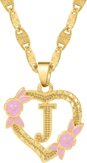 Gold Heart Initial Necklace For Women Heart Flower Letter Pendant For Girl Personalized Name Jewelry Gift For Her