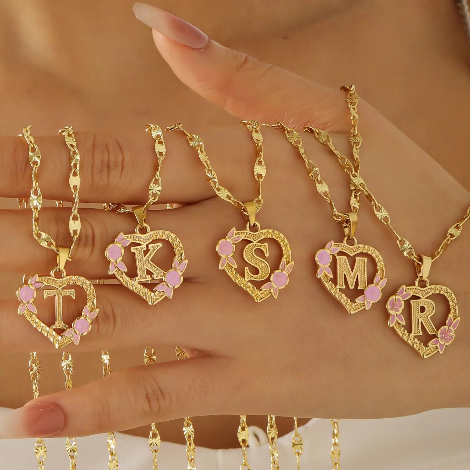 Gold Heart Initial Necklace For Women Heart Flower Letter Pendant For Girl Personalized Name Jewelry Gift For Her
