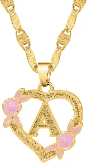 Gold Heart Initial Necklace For Women Heart Flower Letter Pendant For Girl Personalized Name Jewelry Gift For Her