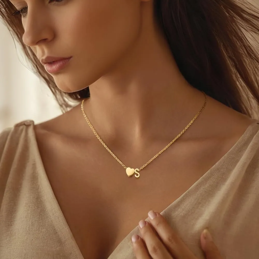 Gold Heart Initial Necklaces18K Real Gold Plated Layered Necklaces,Tiny Gold Initial Cross Birthday Gifts for Women Teen Jewelry