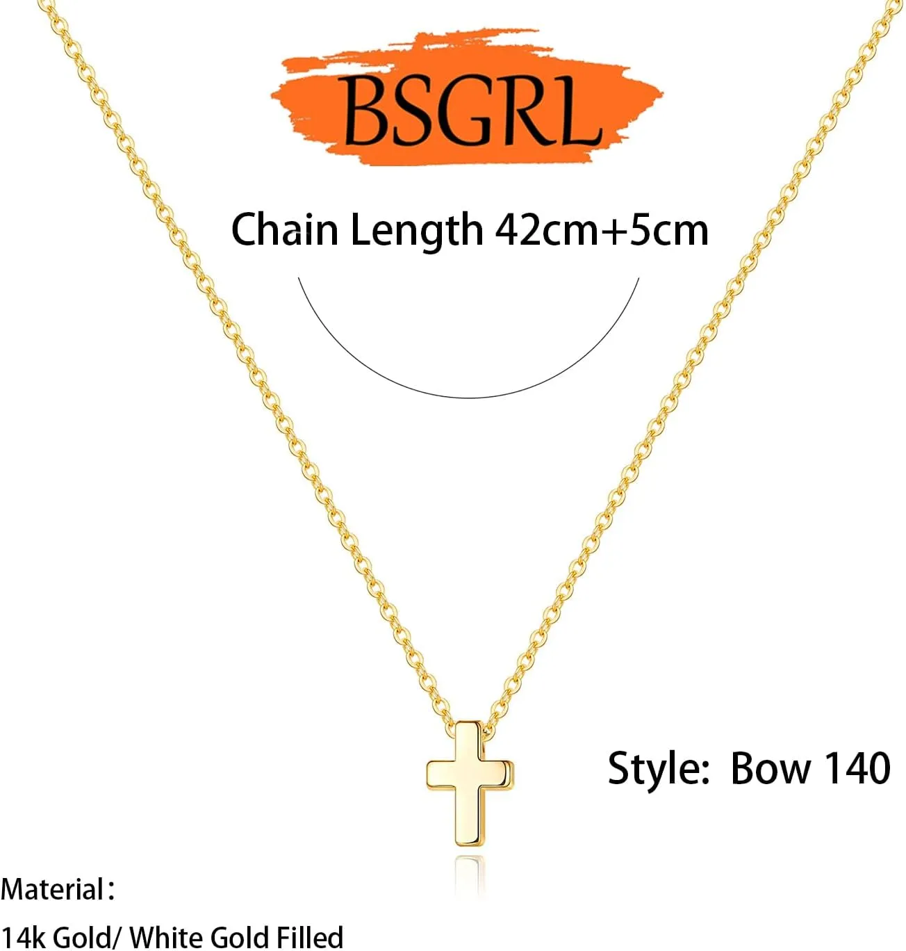 Gold Necklace for Women- 14K Gold Plated Cross Necklace Dainty Bow Necklace Infinity Cowboy Boot Necklace 16.5" 2"