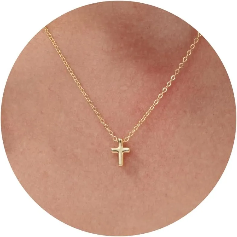 Gold Necklace for Women- 14K Gold Plated Cross Necklace Dainty Bow Necklace Infinity Cowboy Boot Necklace 16.5" 2"