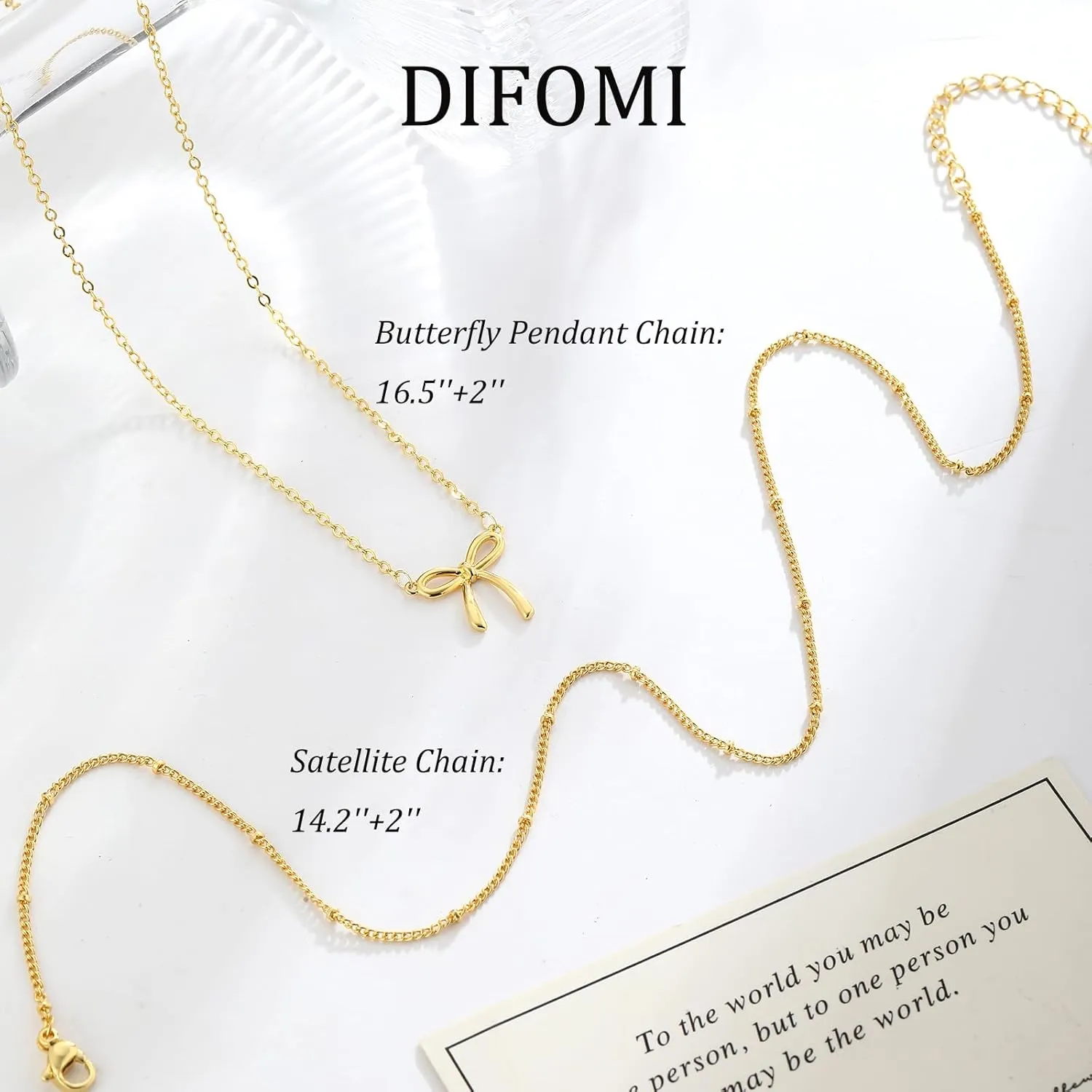 Gold Necklace for Women,14K Gold Plated Bow Pendant Necklace Butterfly O Chain Minimalist Mothers Day Gifts for Mom
