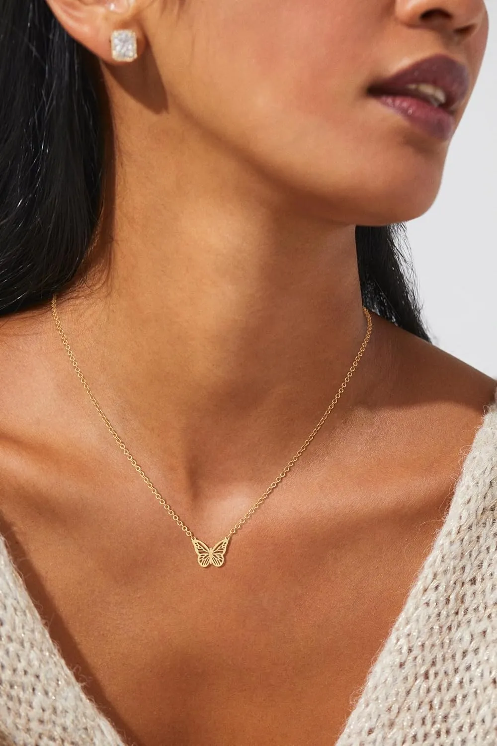 Gold Necklace for Women,14K Gold Plated Bow Pendant Necklace Butterfly O Chain Minimalist Mothers Day Gifts for Mom