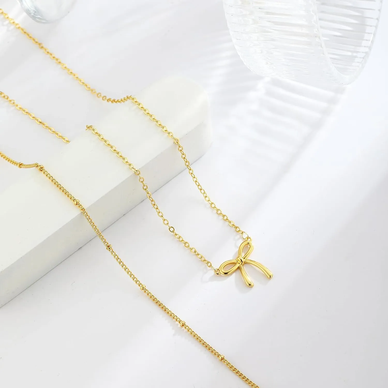 Gold Necklace for Women,14K Gold Plated Bow Pendant Necklace Butterfly O Chain Minimalist Mothers Day Gifts for Mom