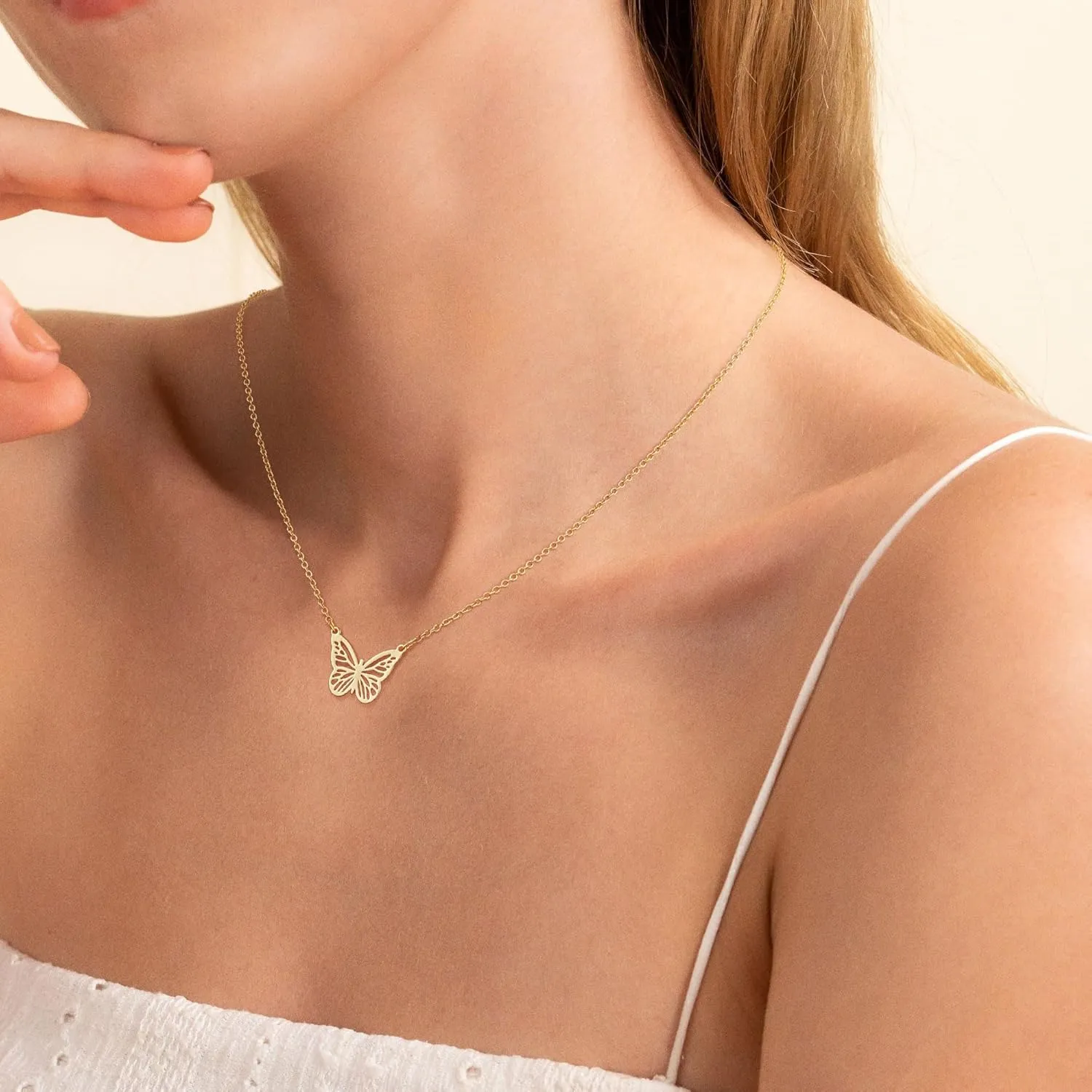 Gold Necklace for Women,14K Gold Plated Bow Pendant Necklace Butterfly O Chain Minimalist Mothers Day Gifts for Mom
