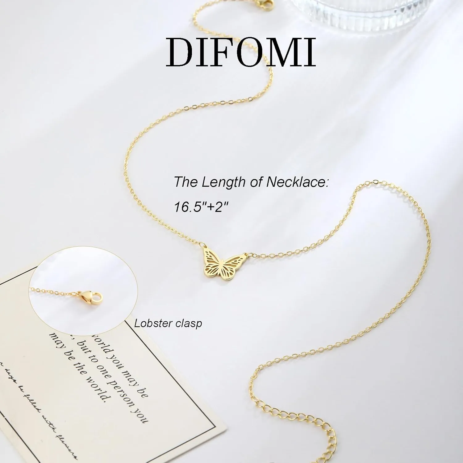 Gold Necklace for Women,14K Gold Plated Bow Pendant Necklace Butterfly O Chain Minimalist Mothers Day Gifts for Mom