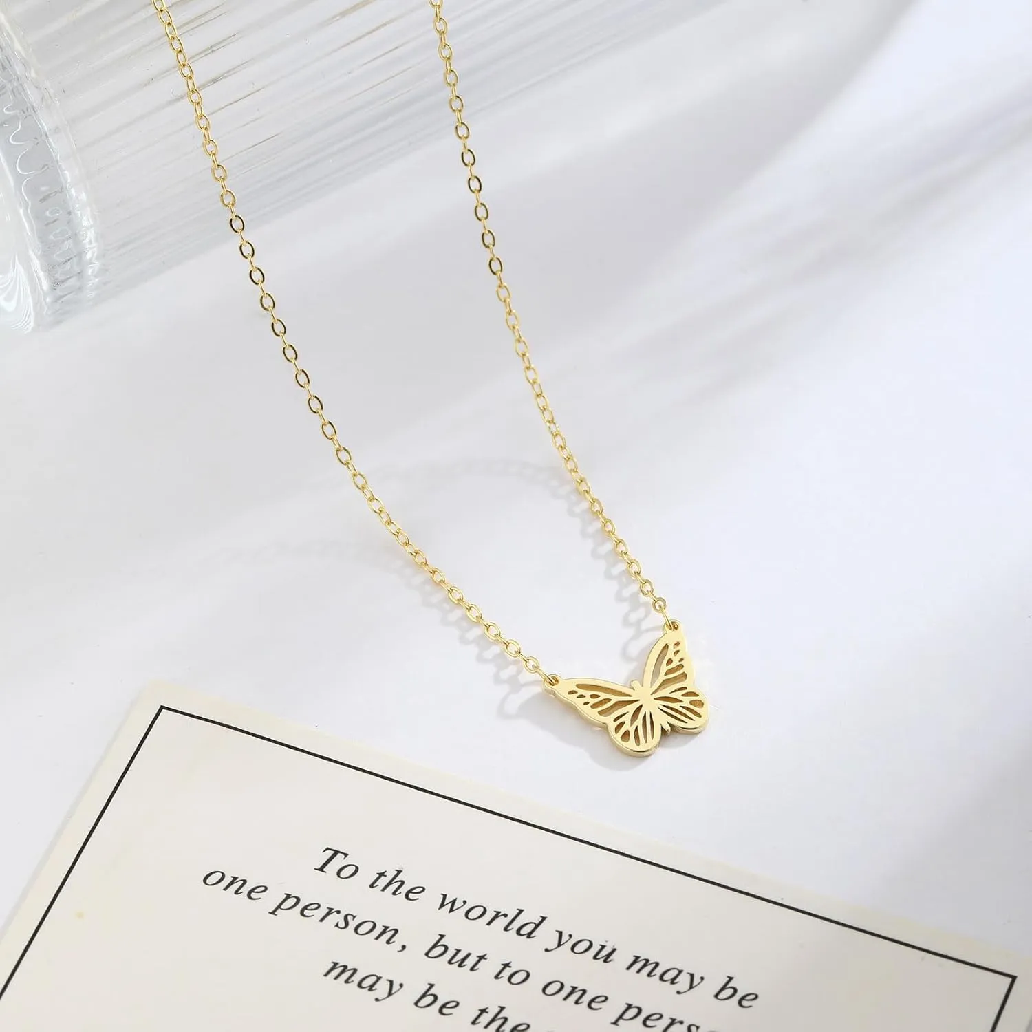 Gold Necklace for Women,14K Gold Plated Bow Pendant Necklace Butterfly O Chain Minimalist Mothers Day Gifts for Mom