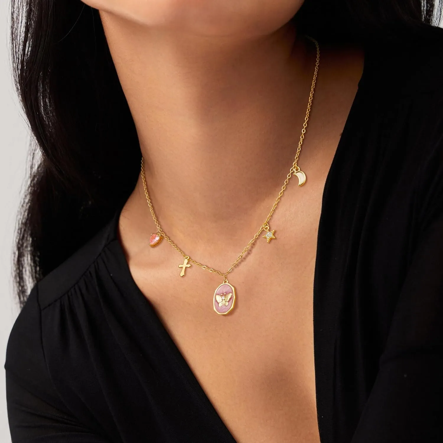Gold Necklaces for Women - Dainty Gold Charm Necklace 14K Gold Plated Choker Necklace Set for Women