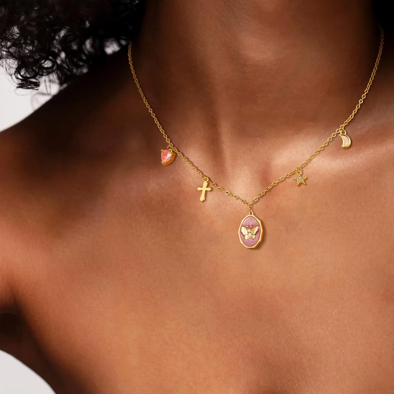 Gold Necklaces for Women - Dainty Gold Charm Necklace 14K Gold Plated Choker Necklace Set for Women