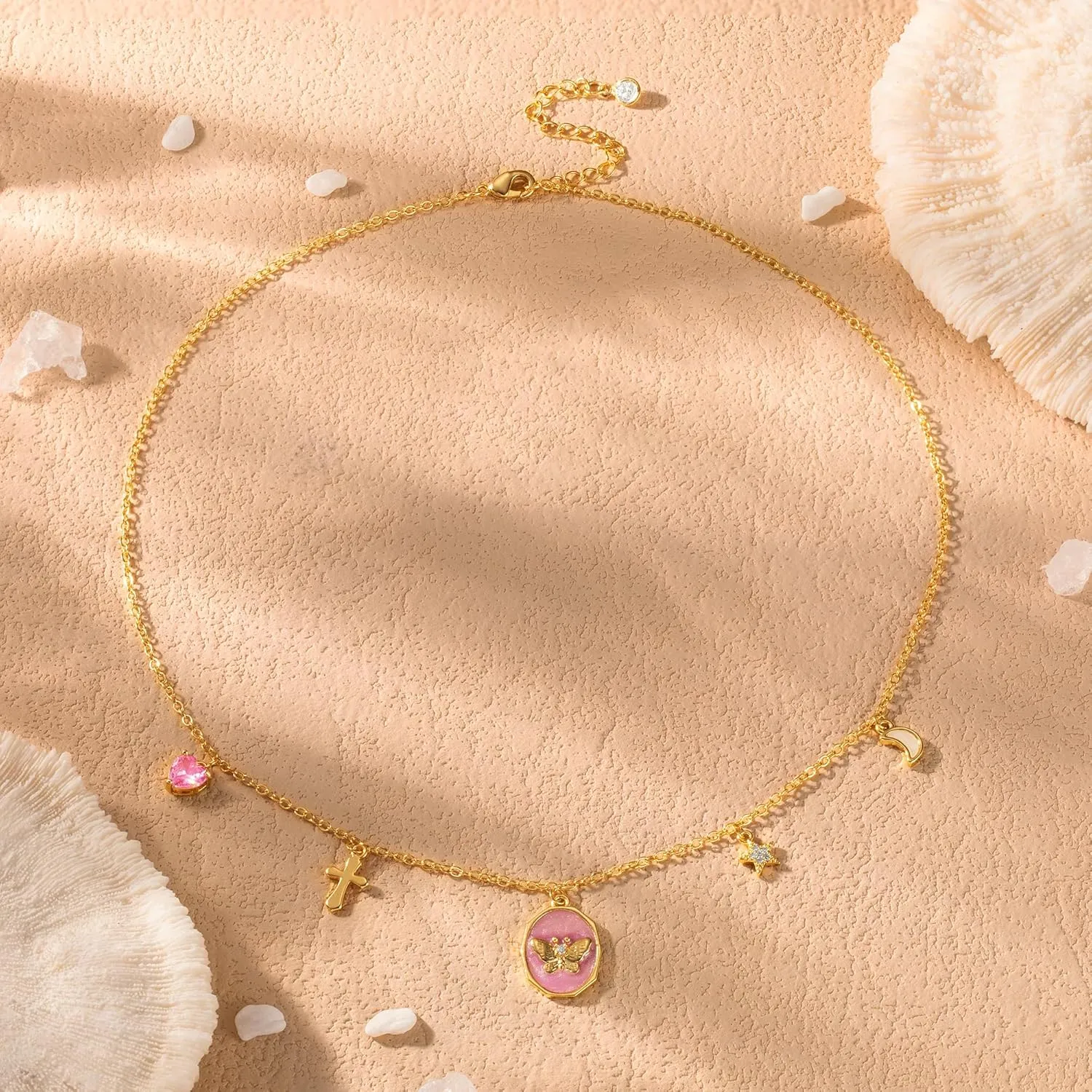Gold Necklaces for Women - Dainty Gold Charm Necklace 14K Gold Plated Choker Necklace Set for Women