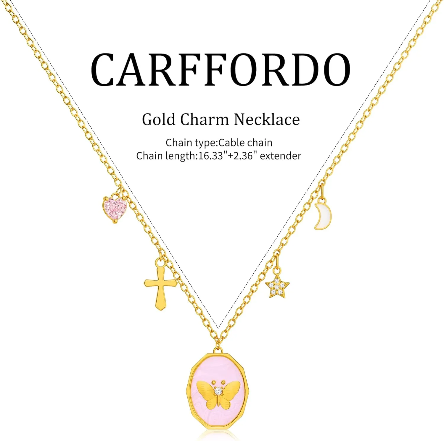 Gold Necklaces for Women - Dainty Gold Charm Necklace 14K Gold Plated Choker Necklace Set for Women