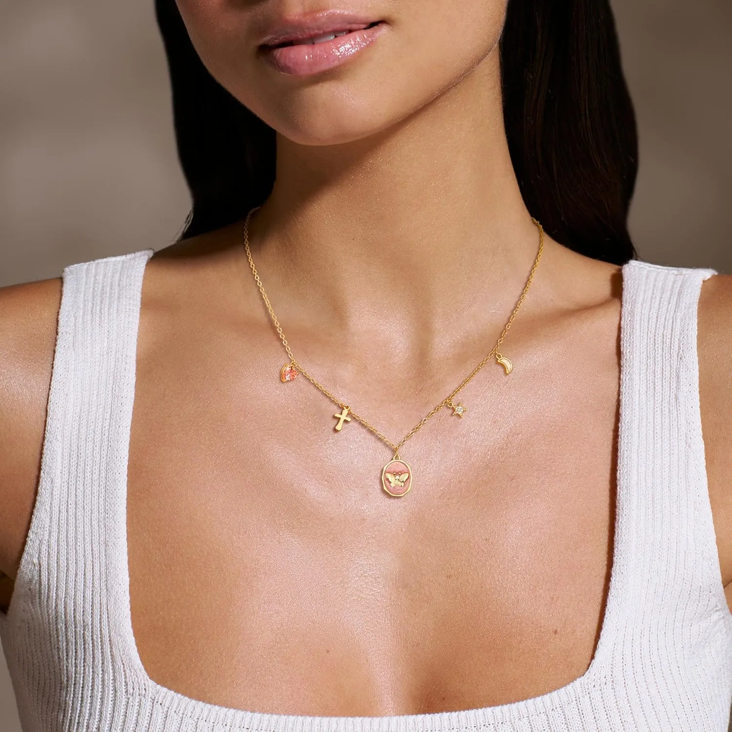 Gold Necklaces for Women - Dainty Gold Charm Necklace 14K Gold Plated Choker Necklace Set for Women