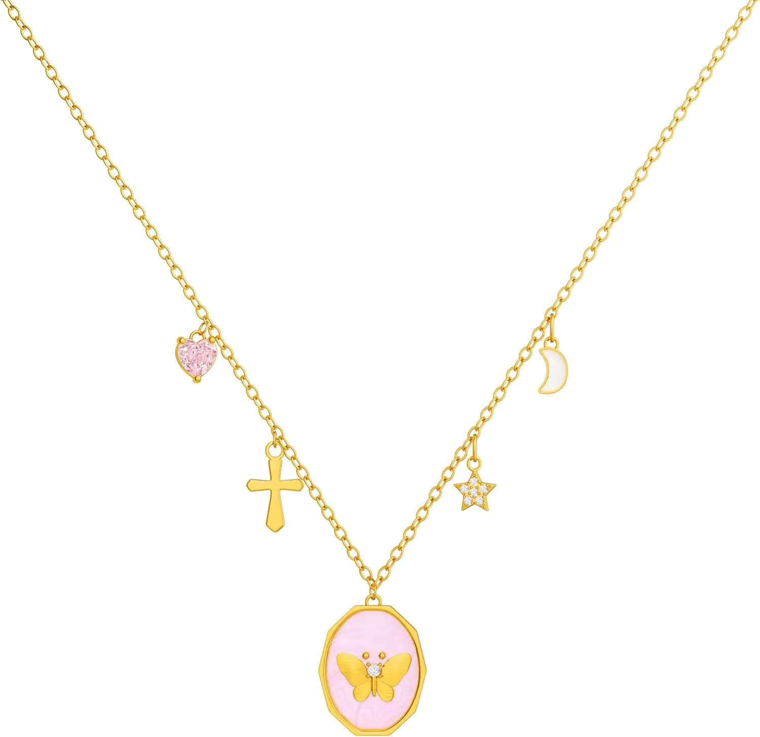 Gold Necklaces for Women - Dainty Gold Charm Necklace 14K Gold Plated Choker Necklace Set for Women