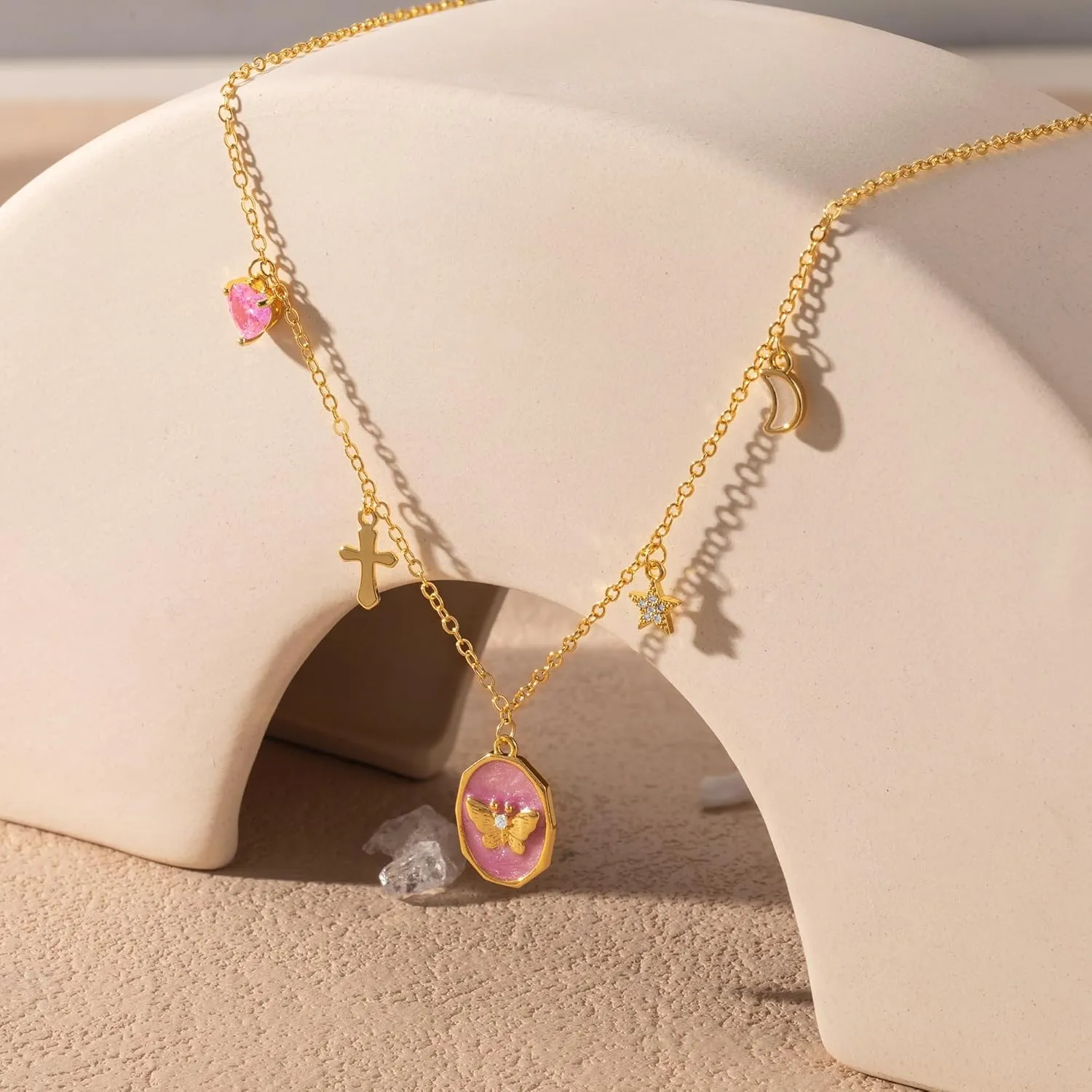 Gold Necklaces for Women - Dainty Gold Charm Necklace 14K Gold Plated Choker Necklace Set for Women
