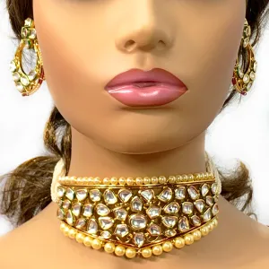 Gold Plated Choker Kundan & Pearl Set (D962)