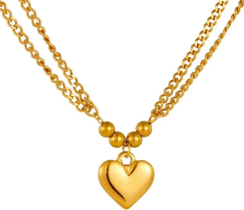 Gold Plated Heart Pearl Necklace Chunky Heart Snake Necklace Layered Titanium Steel Herringbone Necklaces for Women Jewelry Festival Gifts