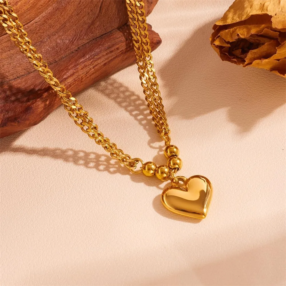 Gold Plated Heart Pearl Necklace Chunky Heart Snake Necklace Layered Titanium Steel Herringbone Necklaces for Women Jewelry Festival Gifts