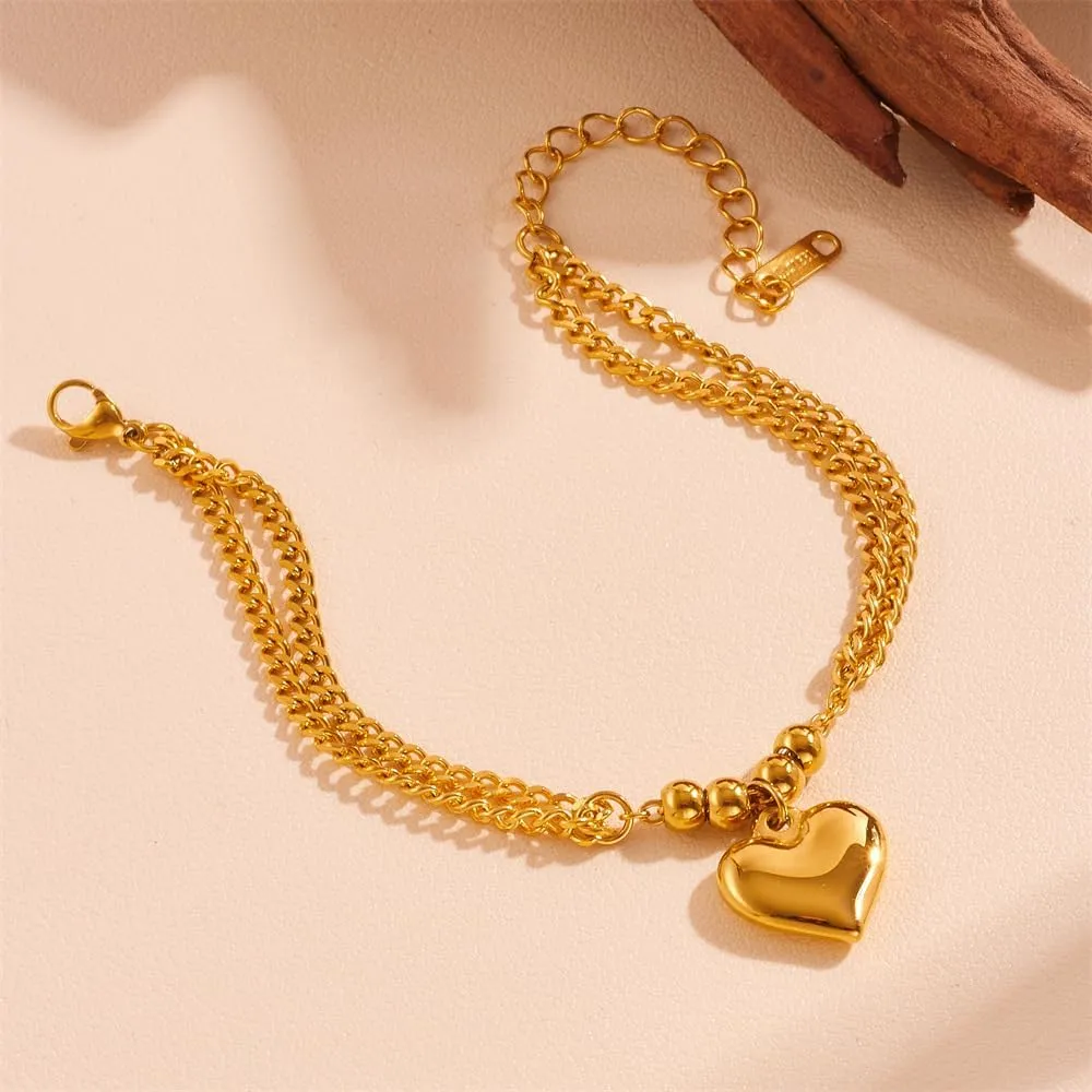 Gold Plated Heart Pearl Necklace Chunky Heart Snake Necklace Layered Titanium Steel Herringbone Necklaces for Women Jewelry Festival Gifts